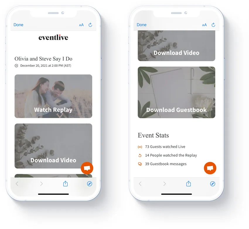 delivery page within the EventLive app