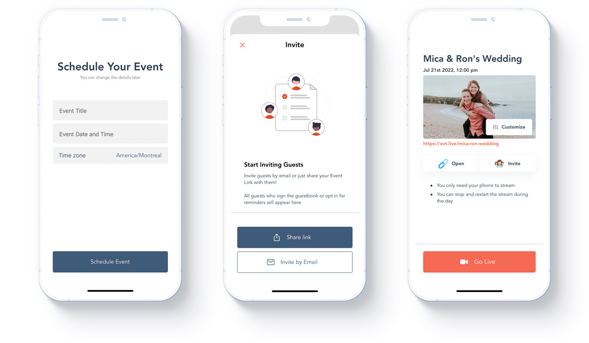 eventlive app screens