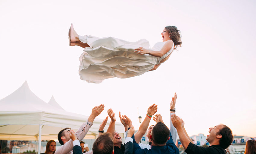 wedding bride flying in the air