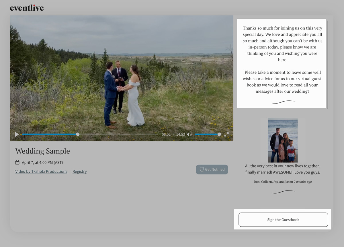 eventlive virtual guestbook