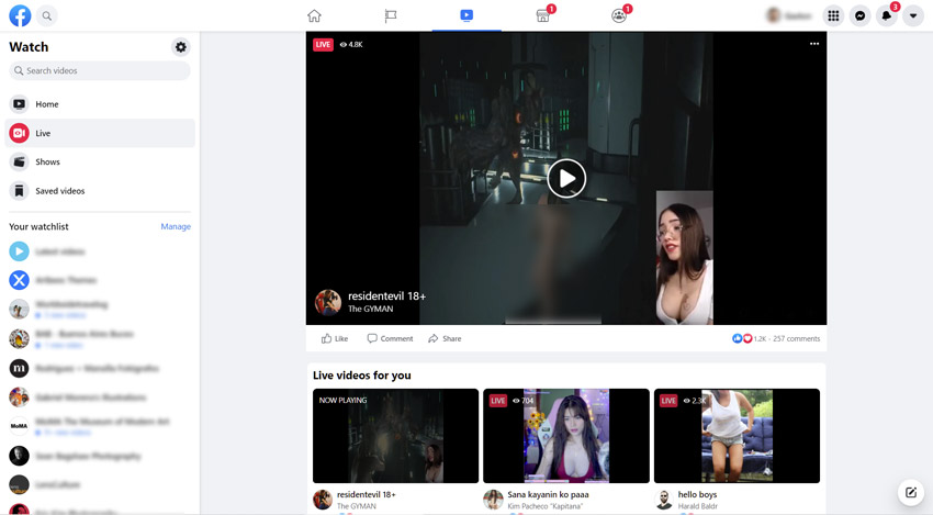 facebook live viewing page