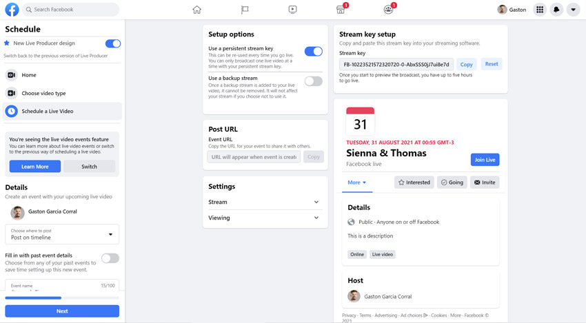 facebook live streaming page