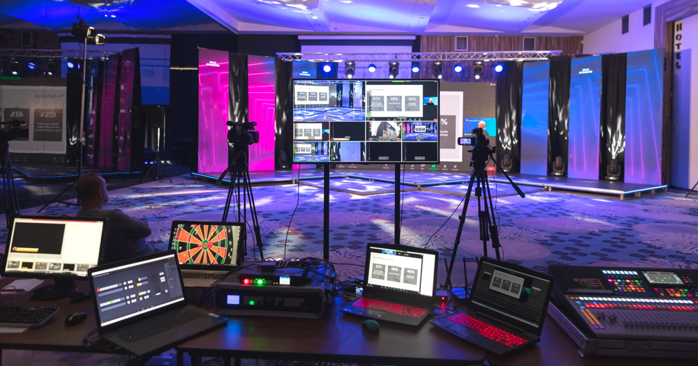 professional live streaming setup at an event