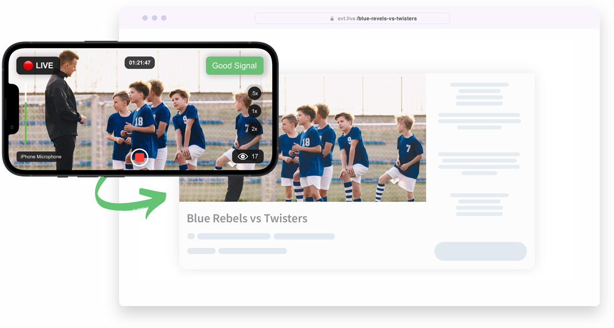 livestream youth sports to website using an app