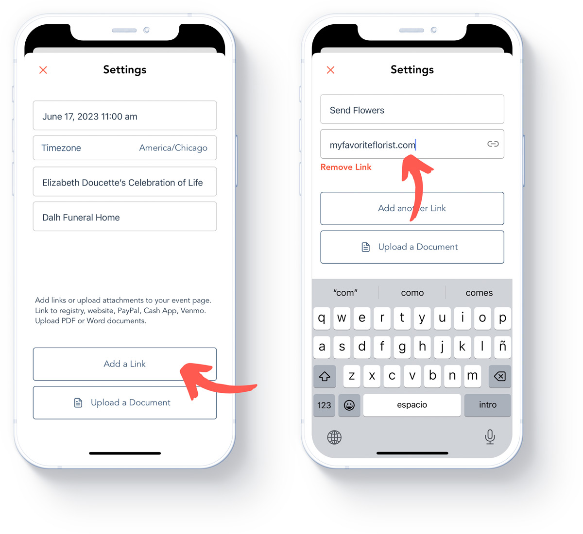 adding flower links to a funeral live stream
