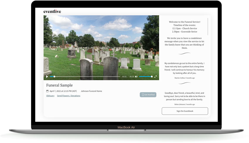watching a funeral live stream on a laptop