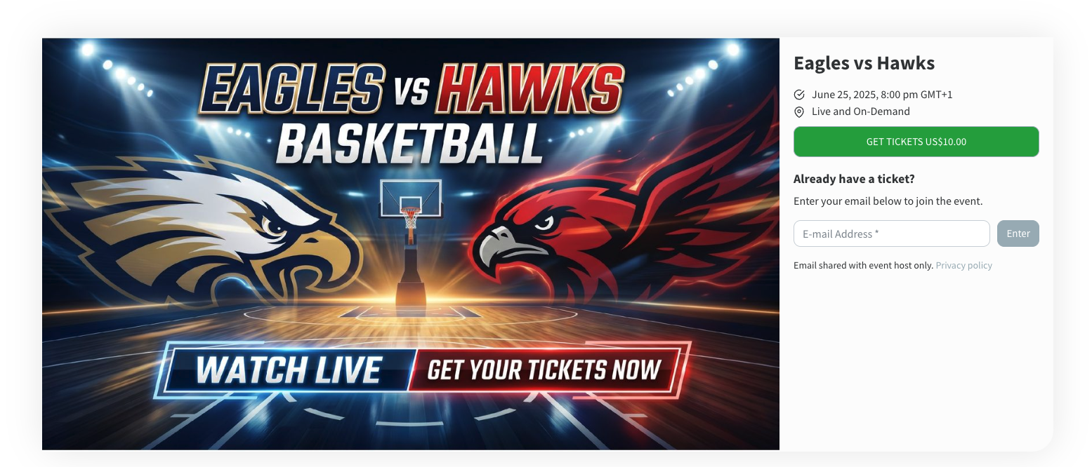 pay-per-view live stream ticket sales